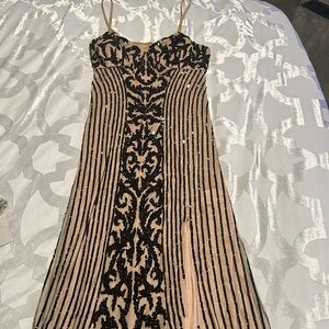 Cami strap nude gown with black sequins